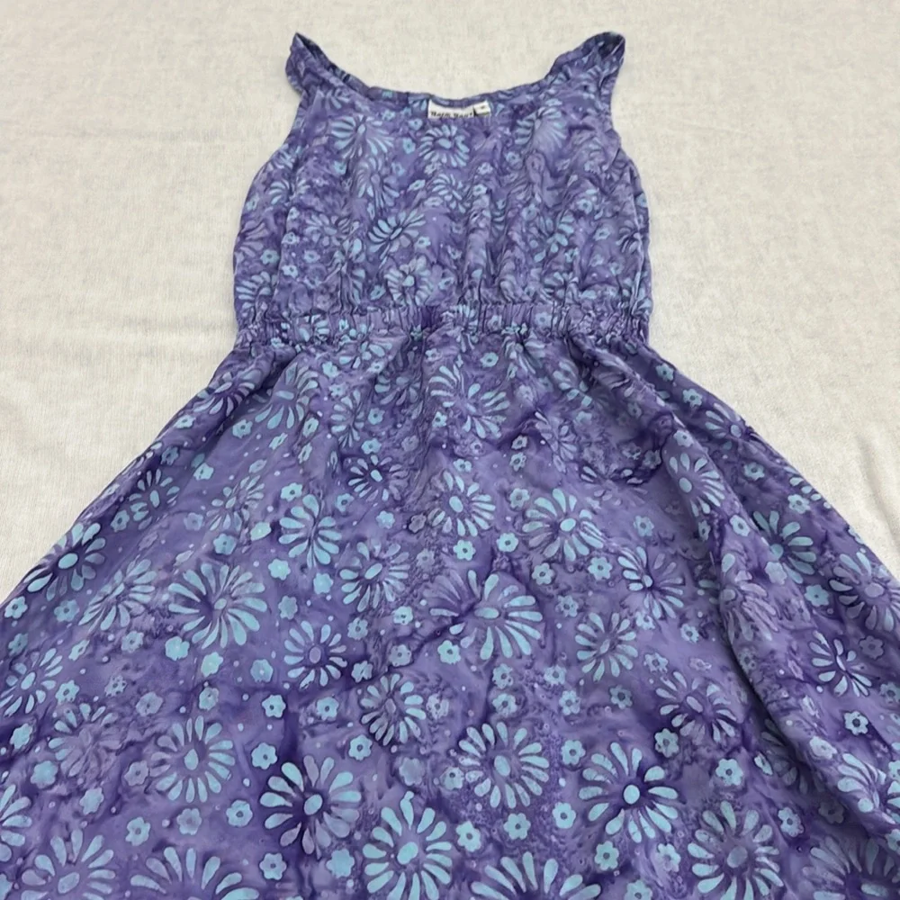 Batik Bali, Floral Purple and blue 100% rayon kids sleeveless Med Dress (mlb)